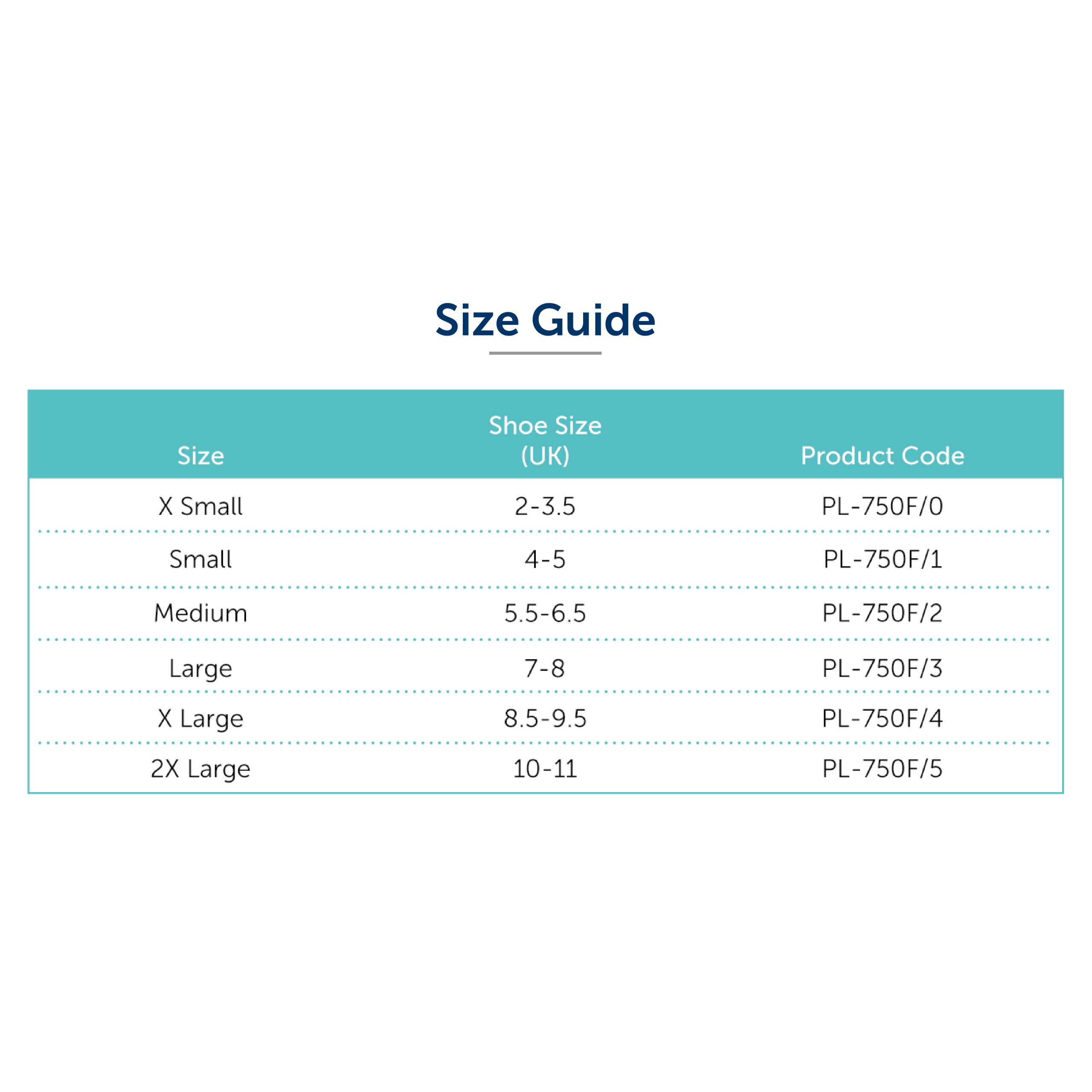 Olriman® Full Length Lined Silicone Insole Size Chart