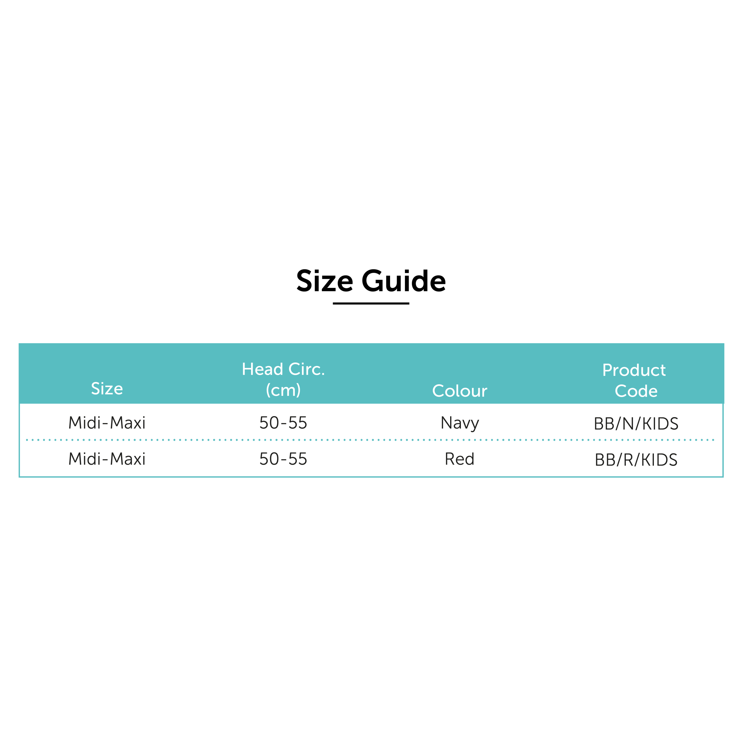 Ribcap® Baseball Protective Cap - Paediatric Size Chart