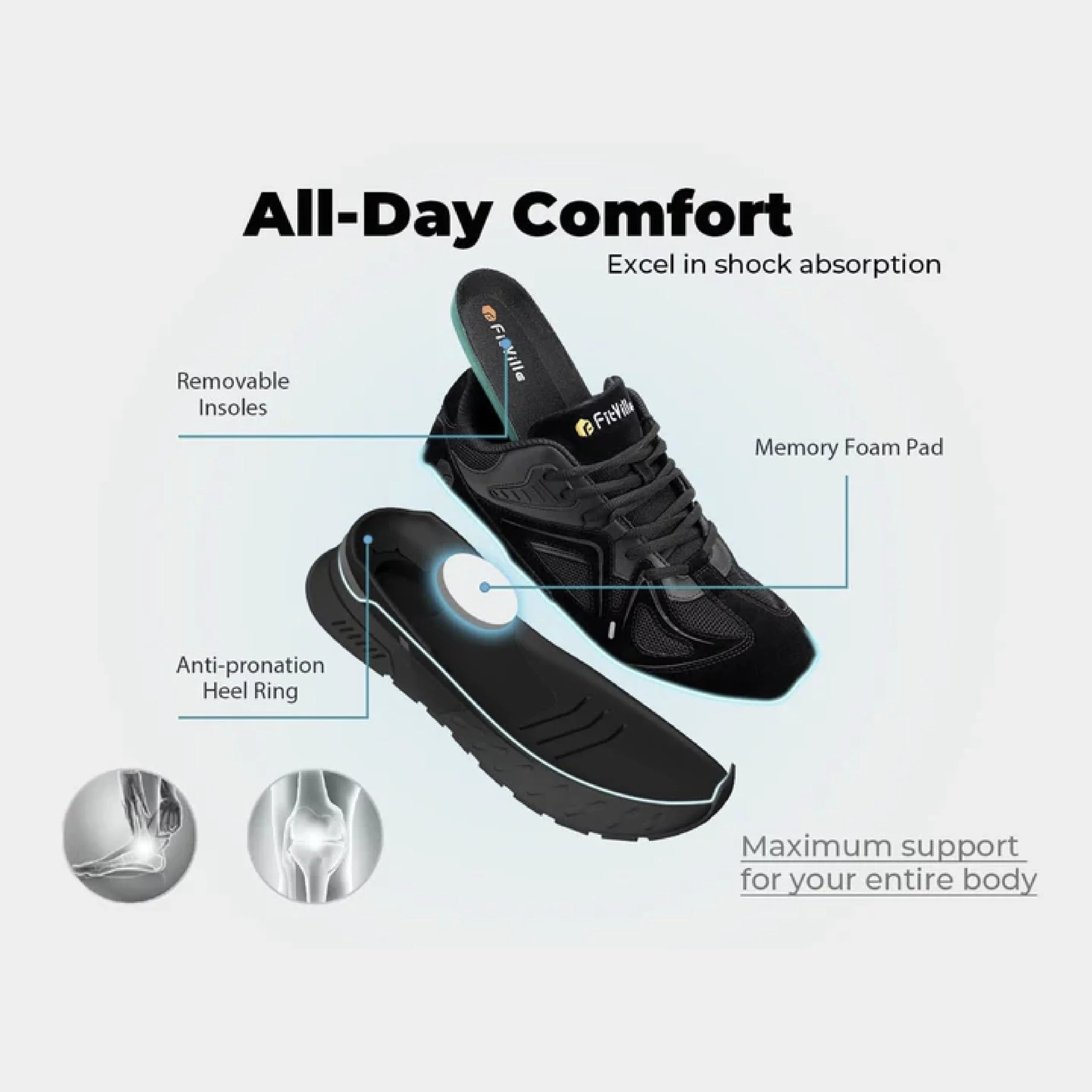 FitVille Men's Rebound Core Walking Shoes