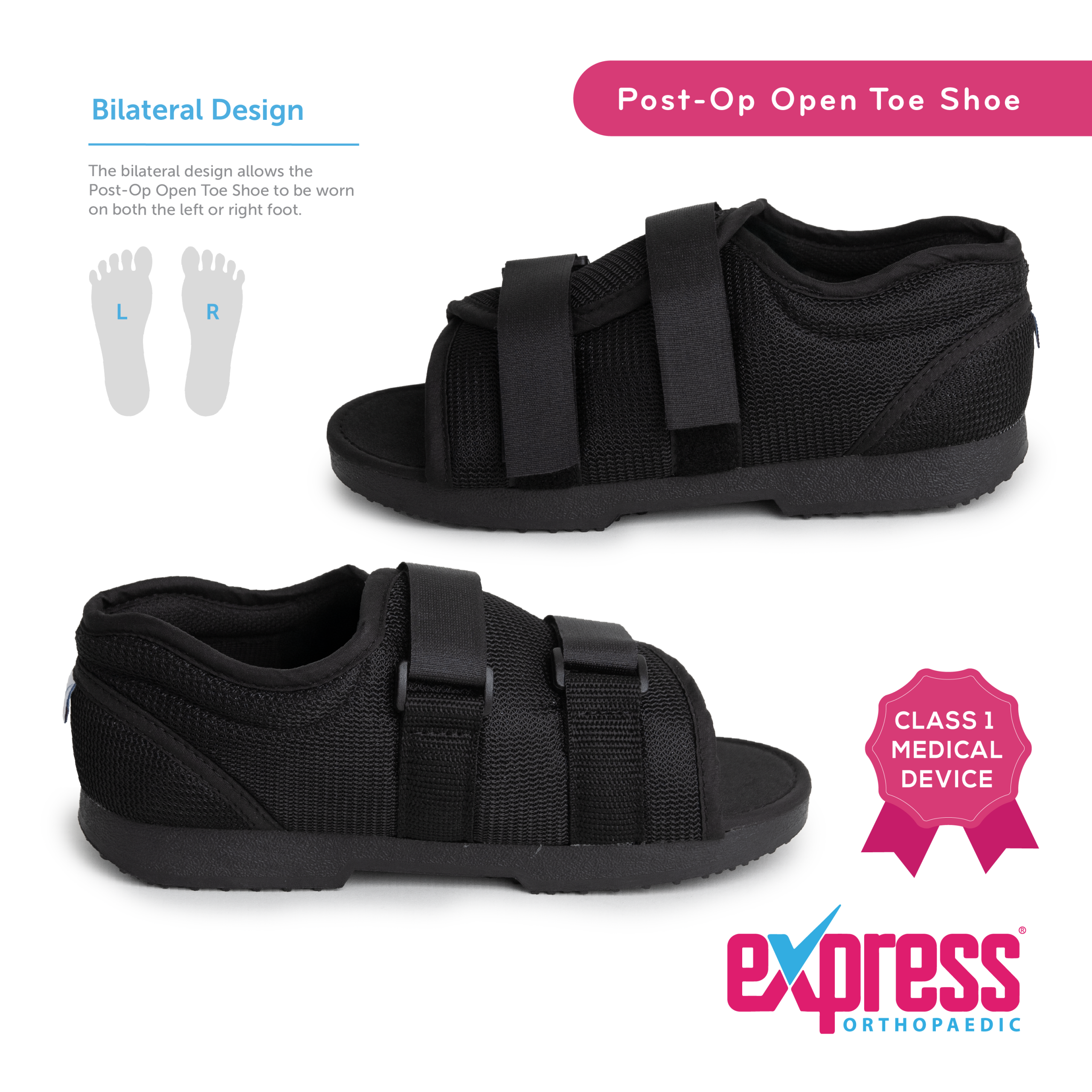 Post-operative Open Toe Shoe designed by Express Orthopaedic® - Bilateral Design