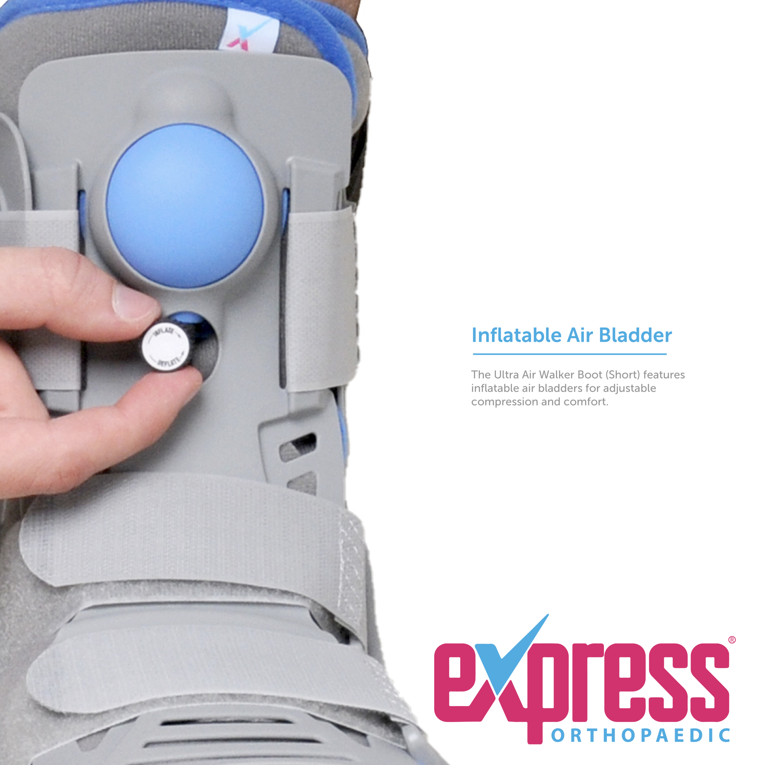 Inflatable air-bladders allow the short air walker boot apply adjustable compression.