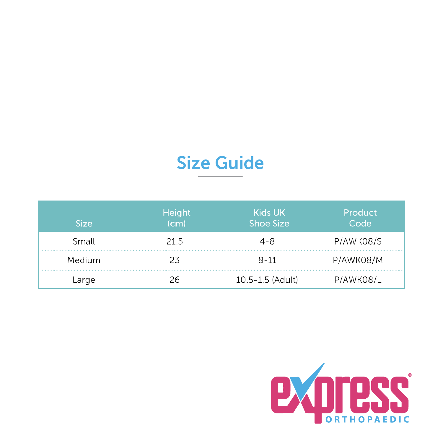 Children's Walker Boot Size Chart