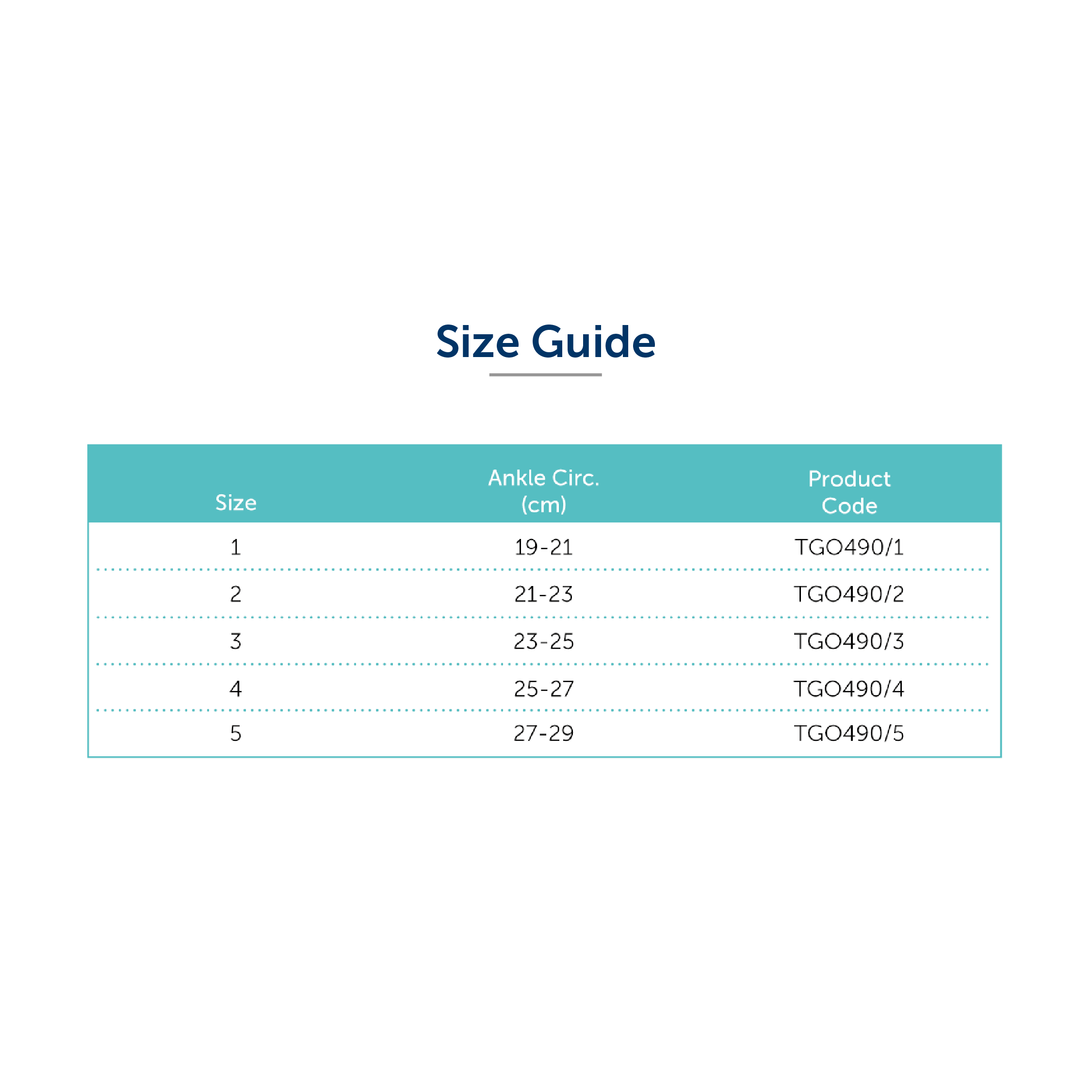 TheraGo® Gel Elastic Support Size Chart