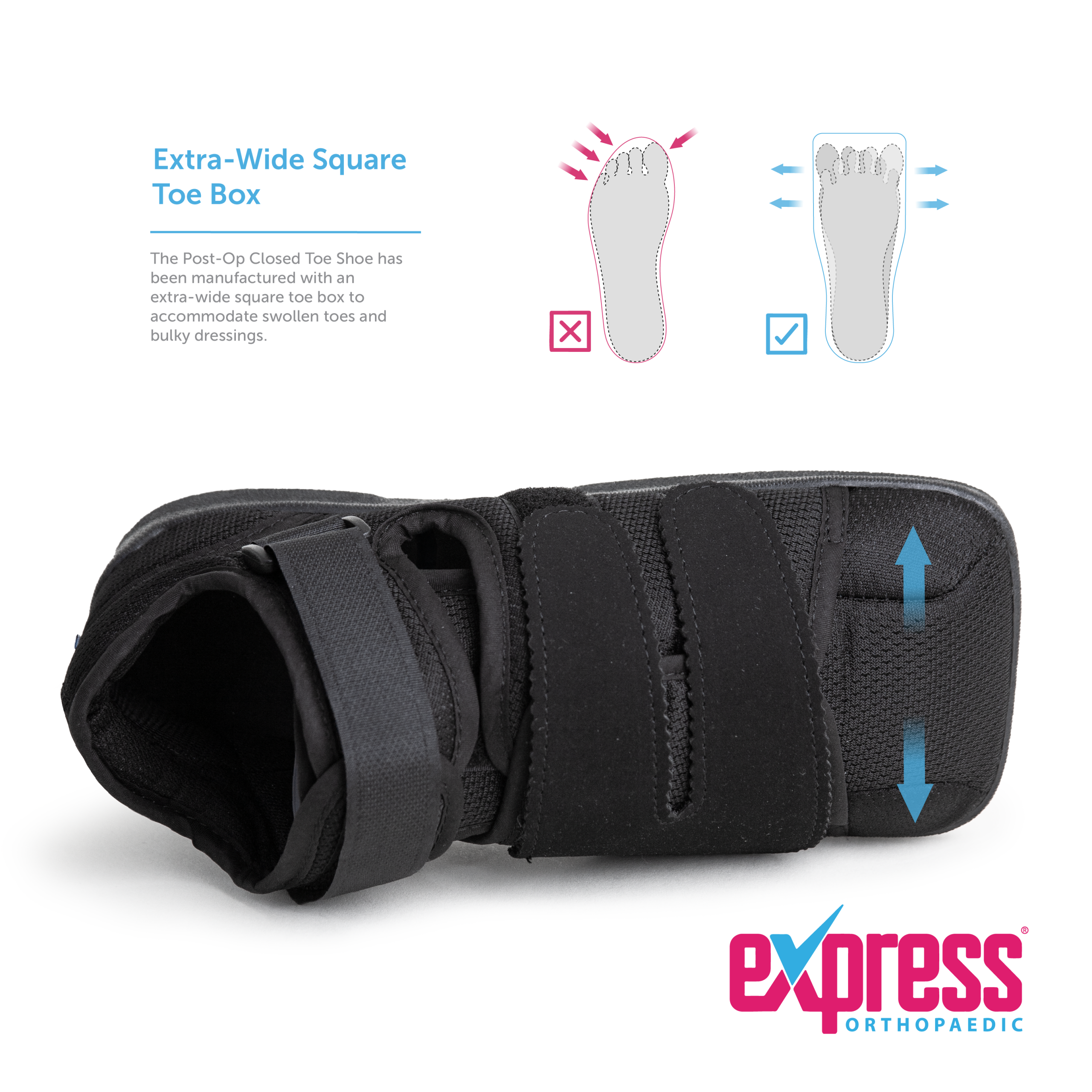 Post-Op Closed Toe Shoe by Express Orthopaedic® - Extra Wide Square Toe Box