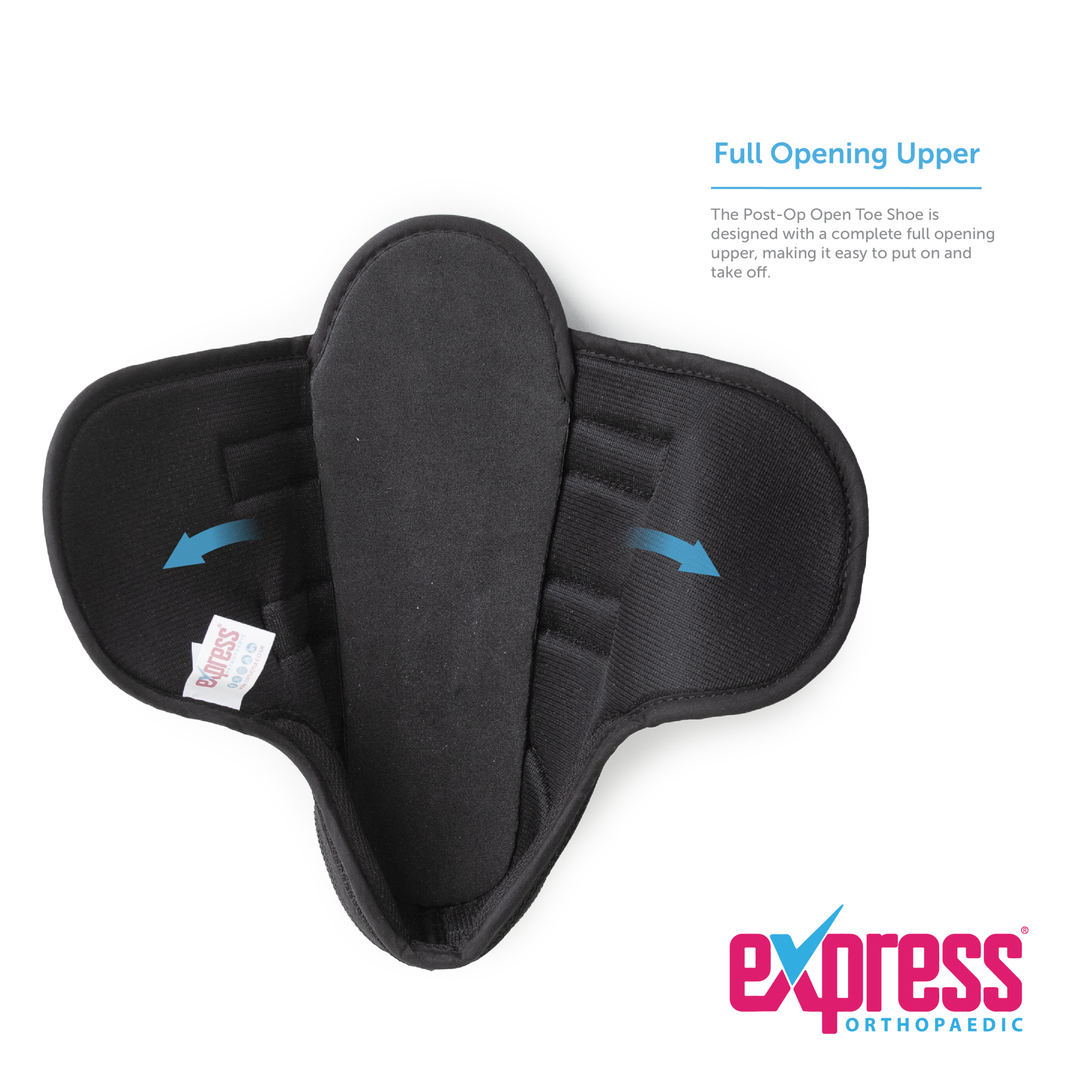 Post-operative Open Toe Shoe designed by Express Orthopaedic® - Full Opening Upper