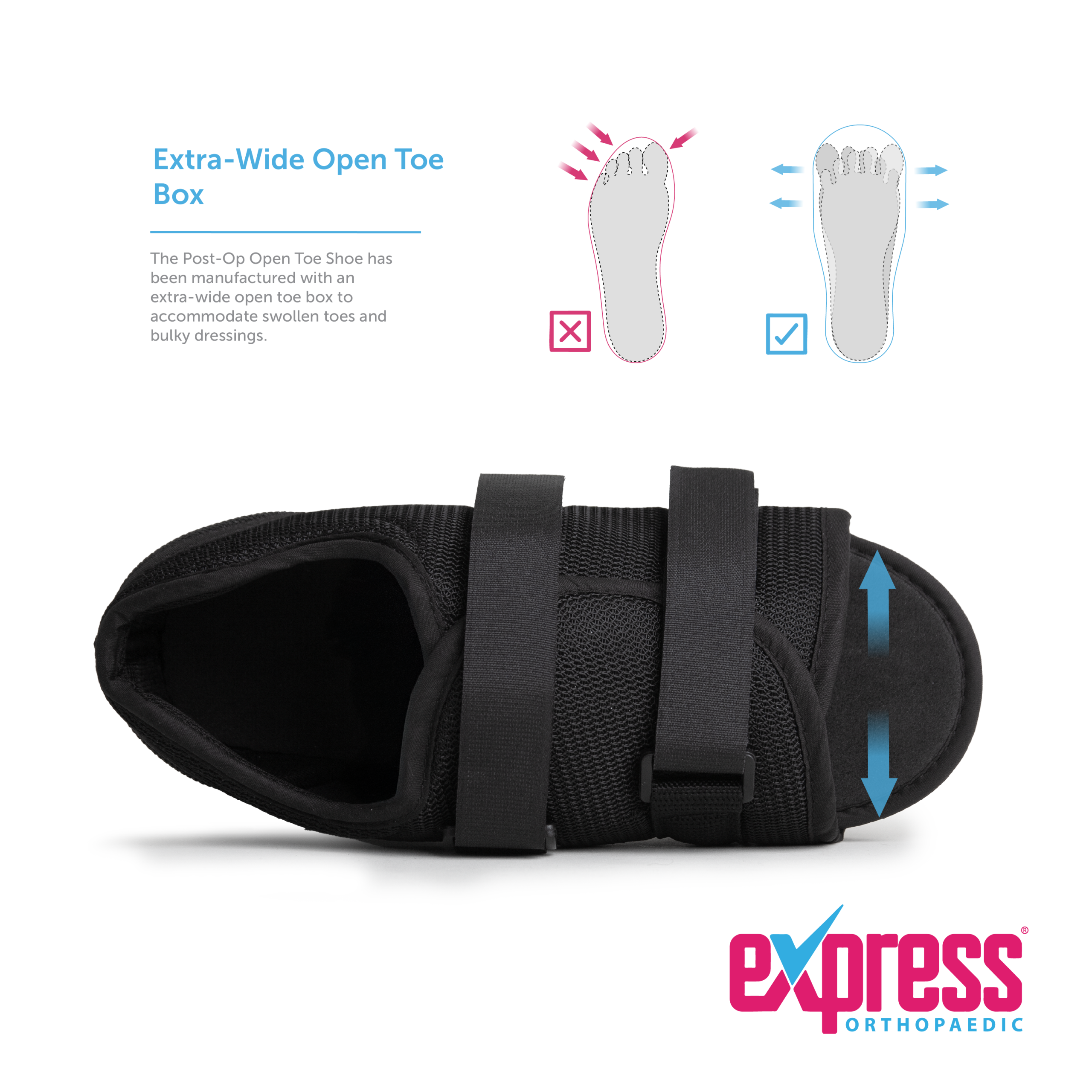 Post-operative Open Toe Shoe designed by Express Orthopaedic® - Extra-Wide Open Toe Box