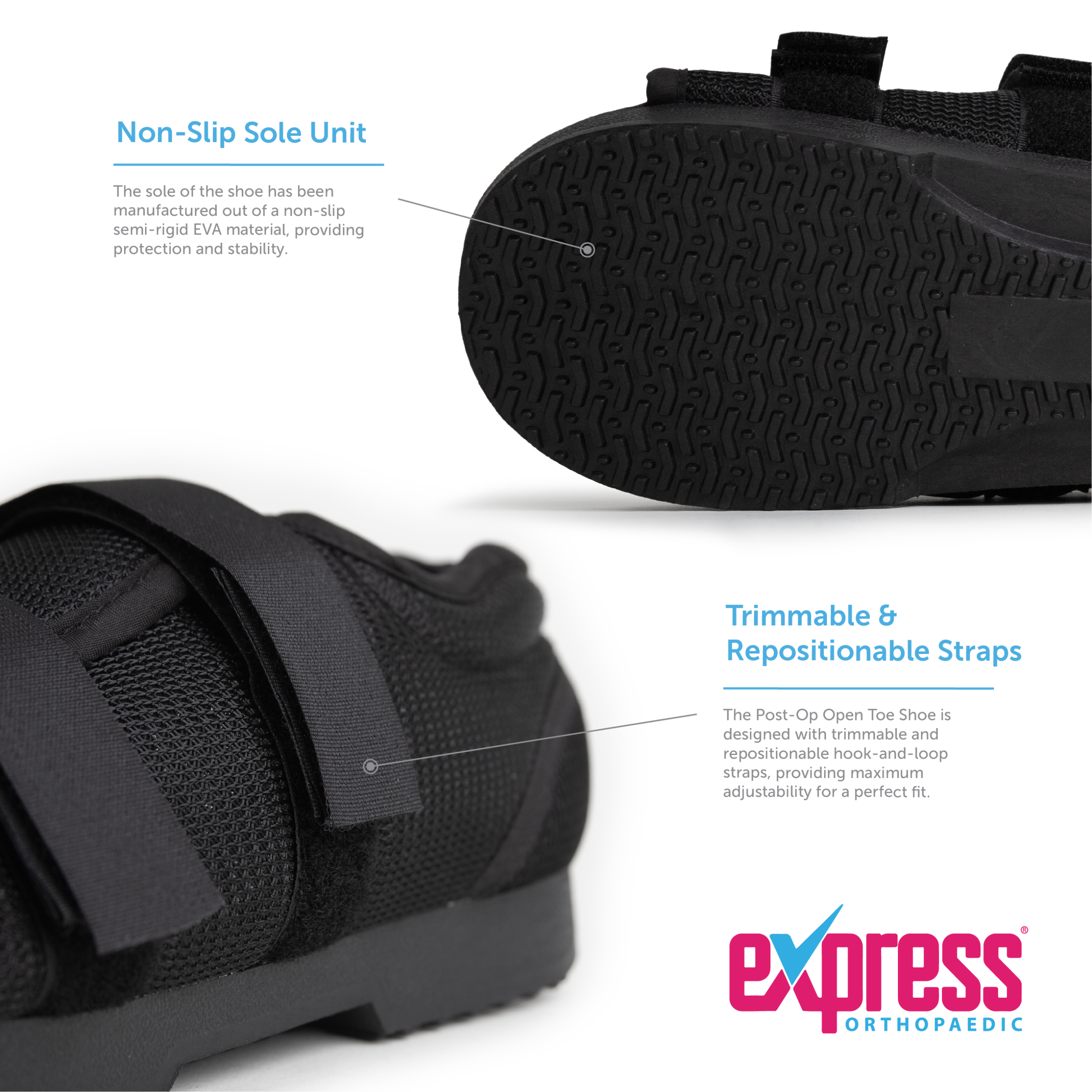 Post-operative Open Toe Shoe designed by Express Orthopaedic®