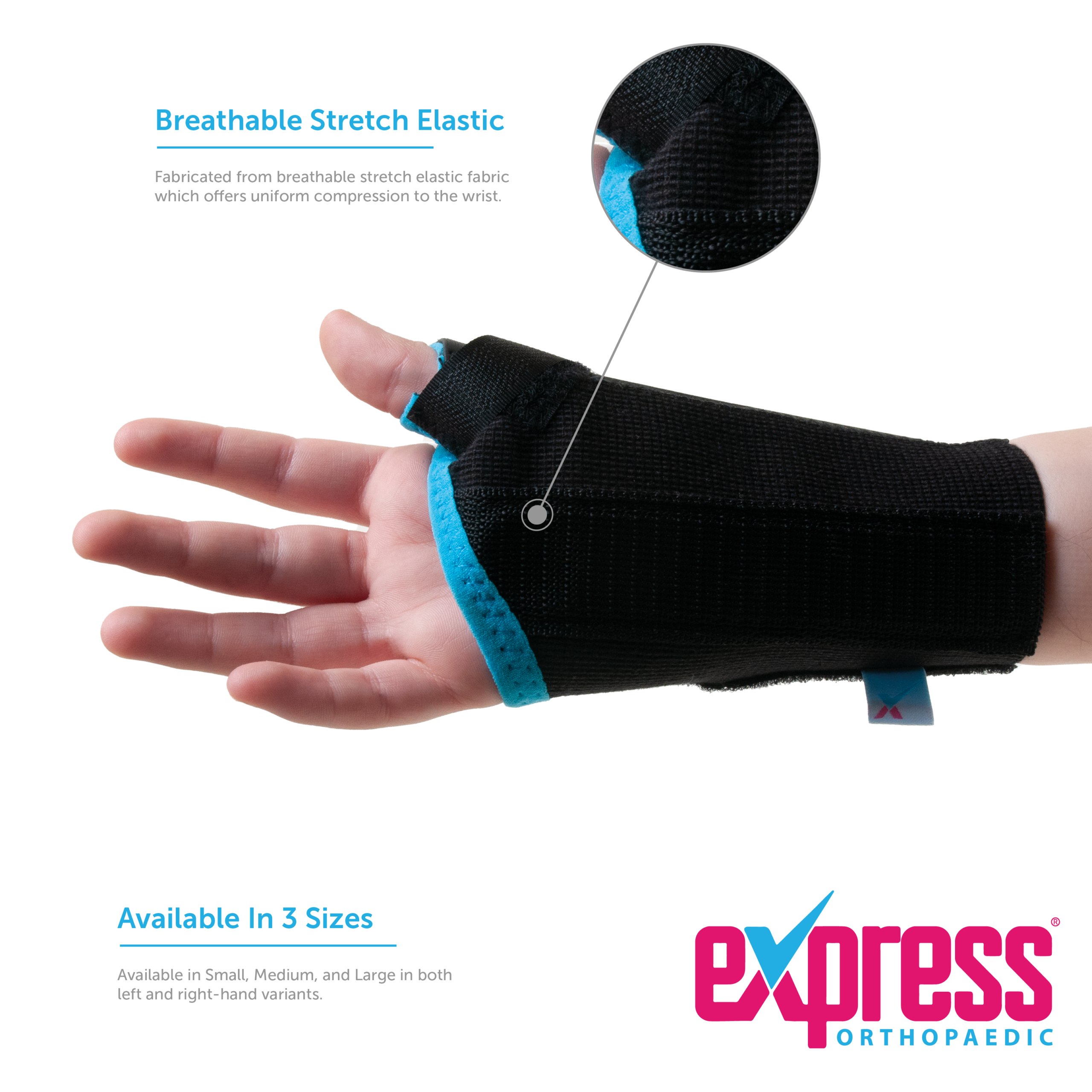 fabricated from breathable stretch elastic fabric and available in 3 sizes